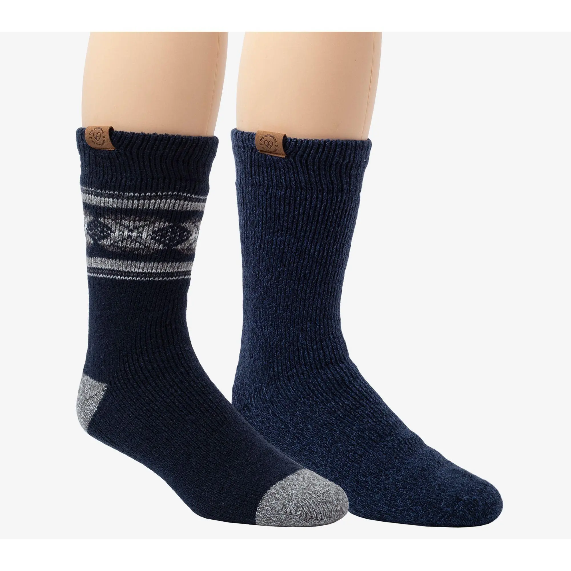 Deerfoams Men's 2 Pair Pack Border Fair Isle+Solid Heat Socks