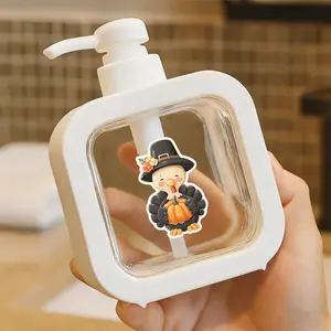 Cute Cartoon-Style Thanksgiving Turkey Design Soap Dispenser - Black Pilgrim Hat with Flowers, Holding Orange Pumpkin, Perfect for Kitchen & Bathroom, Festive Home Office Countertop Accessory, Easy to Clean Liquid Container