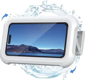 Lamicall Waterproof Shower Cellphone Holder with Protection, IPX6 Rated Mobile Accessory, 480° Rotation, 120° Angle Adjustment, Anti-Fog Wall Mount Stand for 4-7 in Phones, Easy Adhesive Hook Installation - Sponge