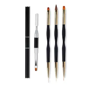 4 in 1 Set, Dual-Ended Polygel Brush Picker Brush, 3 Pcs Nail Drawing Pen, Dual End Nail Art Pen Brush Acrylic Round Flat Painting Drawing Liner Nail Tools