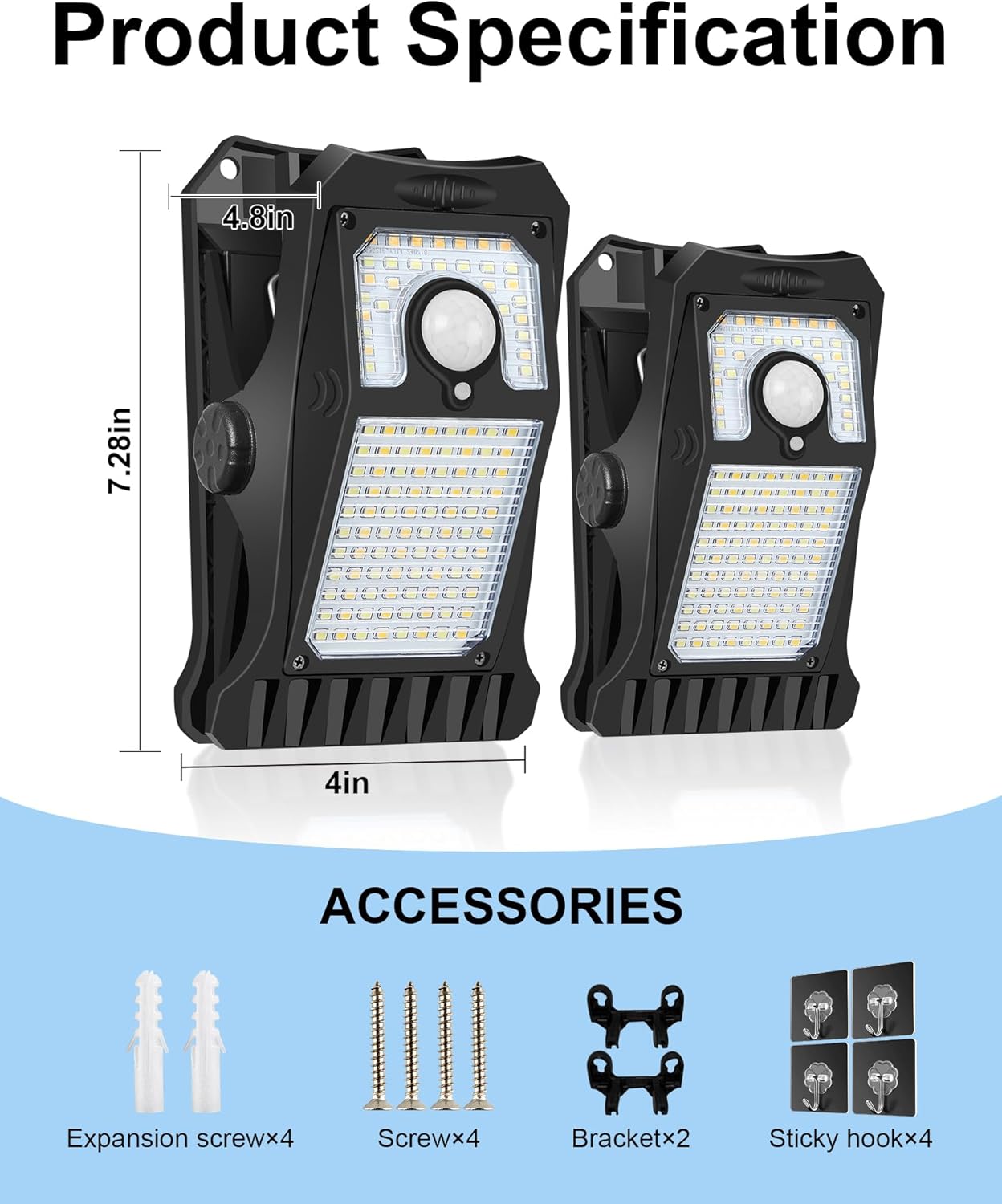Solar Outdoor Clip-on Motion Sensor Light 3 Modes, 3 Mounting Ways IP65 Waterproof Security Light, for Chain Link Fence Camping G