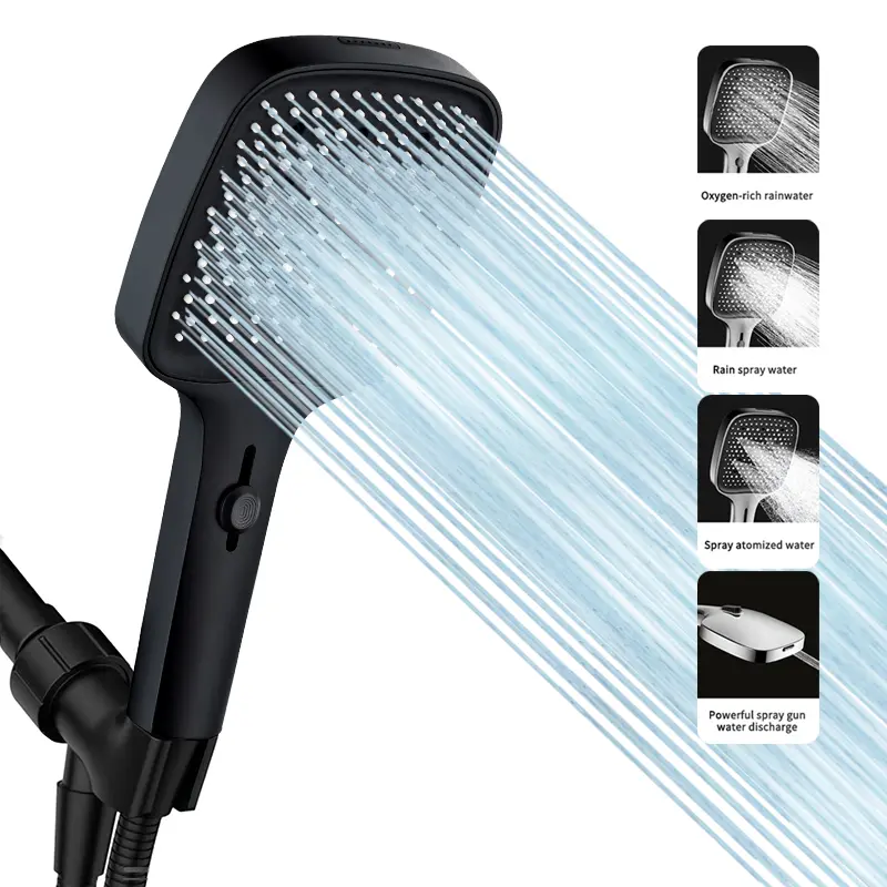 Chrome Finish Handheld Slide-Knob Control Shower Head - Wall Mount, 4-Setting Massage Spray, High-Pressure Power Wash, 60'' Hose, Easy Installation, Water-Saving, Anti-Clogging Nozzles, Adjustable Extension, Indoor for Households, Reach Every Corner