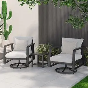 Aluminum Outdoor Swivel Rocker Patio Chairs 3 Piece Set,All Weather Metal Sofa Chair for Patio, Porch, Deck, Bistro(Silver Gray)