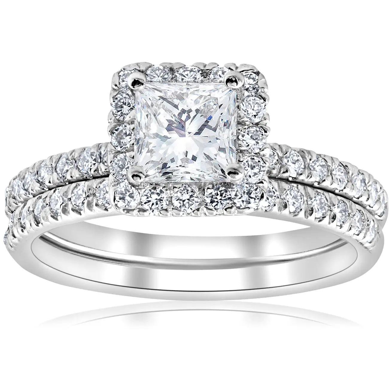 2 5/8ct Princess Cut Halo Diamond Engagement Wedding Ring Set Lab Grown 14k Gold 2 5/8ct Princess Cut Halo Diamond Engagement Wedding Ring Set Lab Grown 14k Gold
