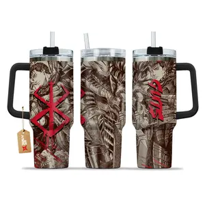 [Sip40 Otaku] Berserk Guts 40oz Tumbler With Handle Stainless Steel Tumbler, Black Swordsman Anime Travel Mug, Dragonslayer Warrior Cup, Double Wall Insulated Iced Coffee Tumbler, Gift for Anime & Manga Fans