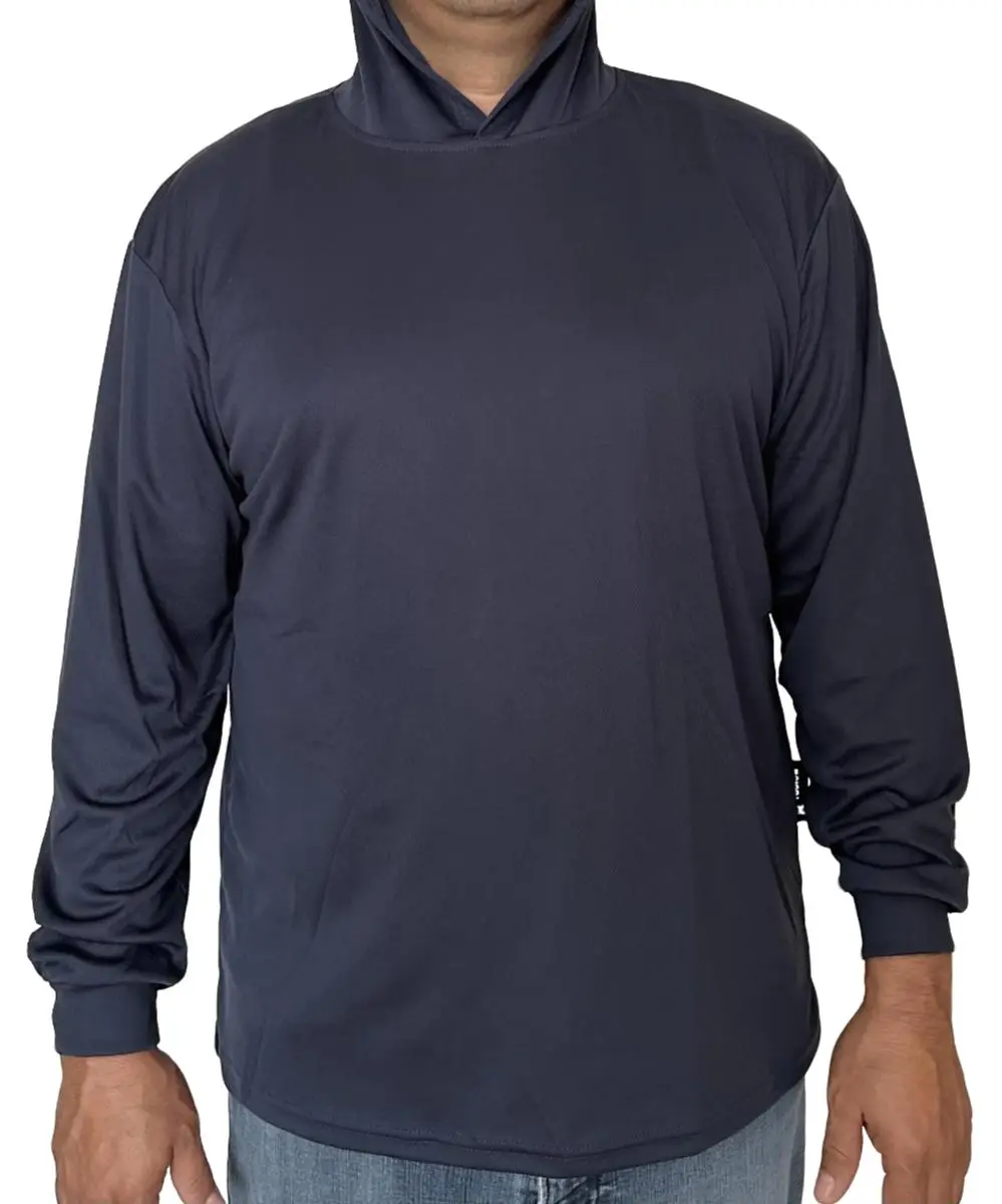 Hoodie Navy High Visibility Shirt Air Cooling Flow w UV Protection Menswear Long Sleeve Pullover for Work Safety