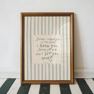 Jeremiah 1:5 Nursery Print, Before I Formed You Scripture, Bible Verse, Classic Fashion, Timeless Design for All, No-Fade Colors, Wash After Wash