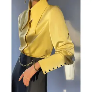 Women’s solid-color lapel casual long-sleeve shirt for wardrobe storage and sewing