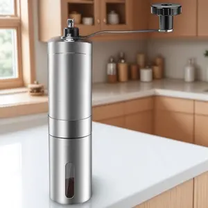 Professional Manual Coffee Grinder: Ceramic Burr, Stainless Steel Body, Adjustable Coarseness, Handheld Mill for Home & Commercial Use, Anti-Slip Durable Design.