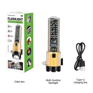 Flashlight, strong light LED, long-range multi-function safety hammer, home and outdoor emergency rescue, portable self-defense flashlight