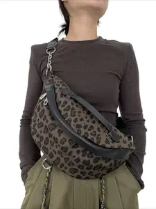 Ladies' fashionable casual crossbody bag, leopard print retro street style city bag, Y2K front pocket chest bag, suitable for daily use and sports running, Crossbody Fanny Pack, Belt Bag, Everyday Beltpack, Fashion Waist Packs