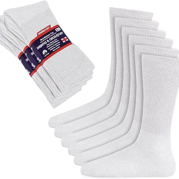 DIAMOND STAR Unisex Adult Basic Plain Socks Set - 3 Pairs, Non-Binding, Extra Soft Cushion Cotton Crew Socks with Elastane, Breathable, All-Season, Healthy Blood Circulation (White, 9-11)