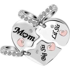 Nana Mom Mother Daughter Son Sisters Rose Gold Tone Heart Puzzle Dangle Charms Compatible with Pandora Bracelet set for 3