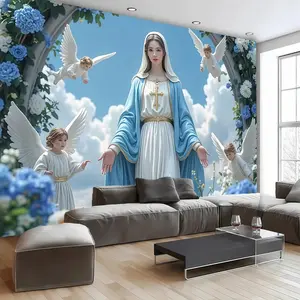 Virgin Mary and Angel Religious Background Party Banner Cloth, made of polyester material, suitable for wedding, birthday, anniversary, Easter, birthday party decoration, holiday decoration, home decoration, room decoration, wall decoration