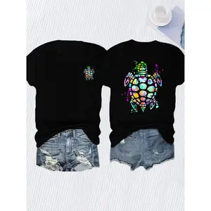 Comfortable Women's Turtle Print T-Shirt - 100% Cotton, Casual Crew Neck, Short Sleeve, Machine Washable, Easy Care