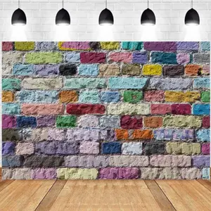 Photography Background Colorful Patchwork Brick Wall Trendy Check - in Fashion Shoot Background Photo Studio Backdrop