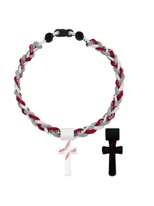 Baseball Necklaces for Boys 8-12, Triple Rope Tornado Sports Necklace with Cross Pendant, Soft Silicone & Rope Baseball Jewelry, Inspirational “I CAN DO ALL THINGS PHL4:13”, White, 18.11 in, Fashionable Accessory, Trendy Fashionable Accessories