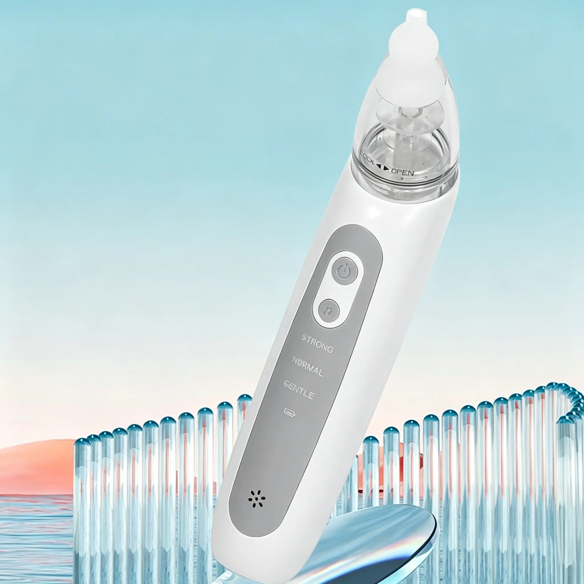 1 piece Baby Electric Nasal Aspirator, 3 Adjustable Suction Levels, Anti-Backflow, Includes 3Silicone Tips, with Music + Soft Light, Gently Relieves Nasal Congestion Discomfort.