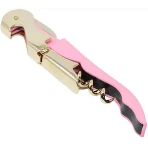 Gold & Pink Soft Velvet Touch Waiters Double Hinge Corkscrew Wine Bottle Opener