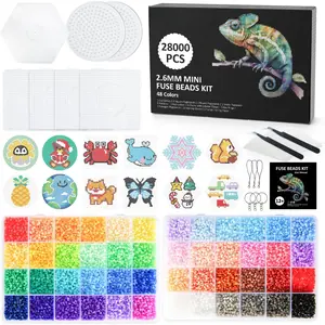 28,000 Mini Fuse Beads, 2.6mm 48 Colors Melty Beads with 7 Pegboards 15 Ironing Sheets 2 Tweezers 2 Ironing Papers & 6 Chain Accessories