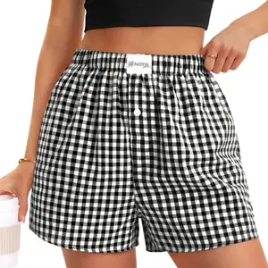 Boxer Shorts for Women Casual Summer Pajama Shorts Women Gingham Plaid Shorts Y2k Beach Bottoms