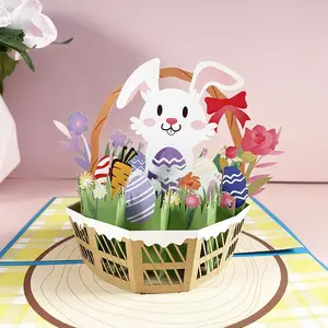 Easter Creative Greeting Card with 3D Rabbit Basket, Unique Pop-Up Design for Celebrating Easter, Perfect Easter Gift Idea