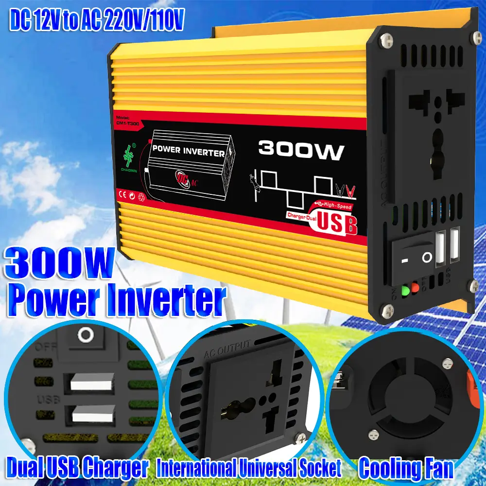 300w Power Inverter, Dc12v To 110v/220v, With 4.2a Dual Usb Fast Charging Ports, A Dual Ac Adapter Car Power Supply Wonder Suitable For Charging Lapto
