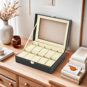 Dustproof Watch Storage Box with Lid, 10 Compartment Display Case, Transparent Jewelry Organizer, Valentine's Day Gift for Men