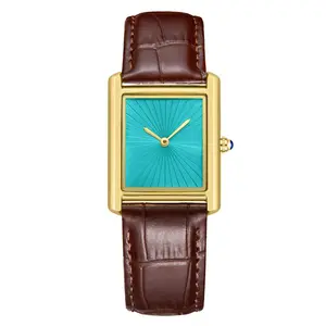 New Arrival Mens Casual Watch Classic Simple Square Two Hand Quartz Watch Leather Strap Waterproof Wristwatch