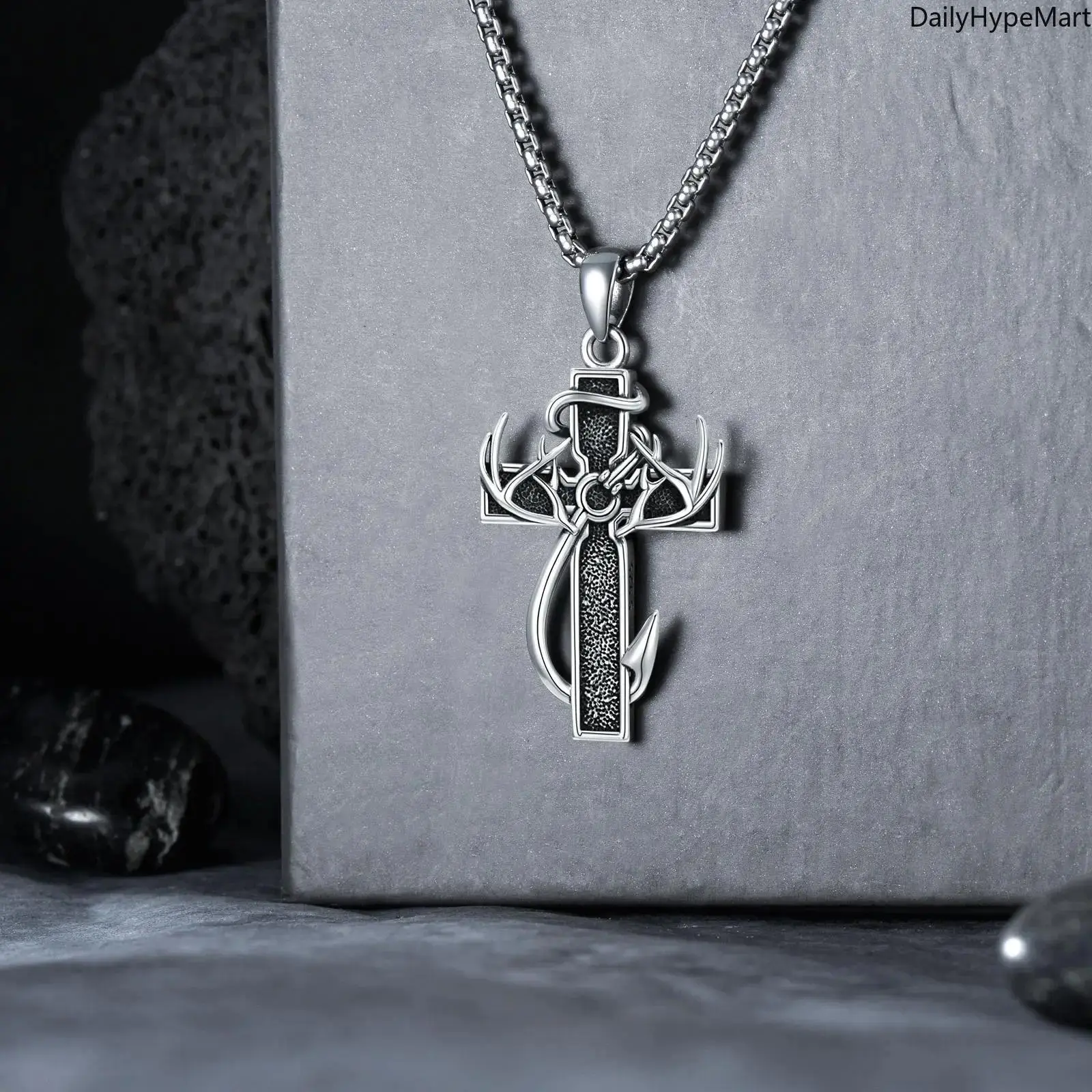 Cross-Antler Christian Bible Verse Pendant Necklace, Fashion Jewelry Necklaces for Daily Wear, Cross Necklace