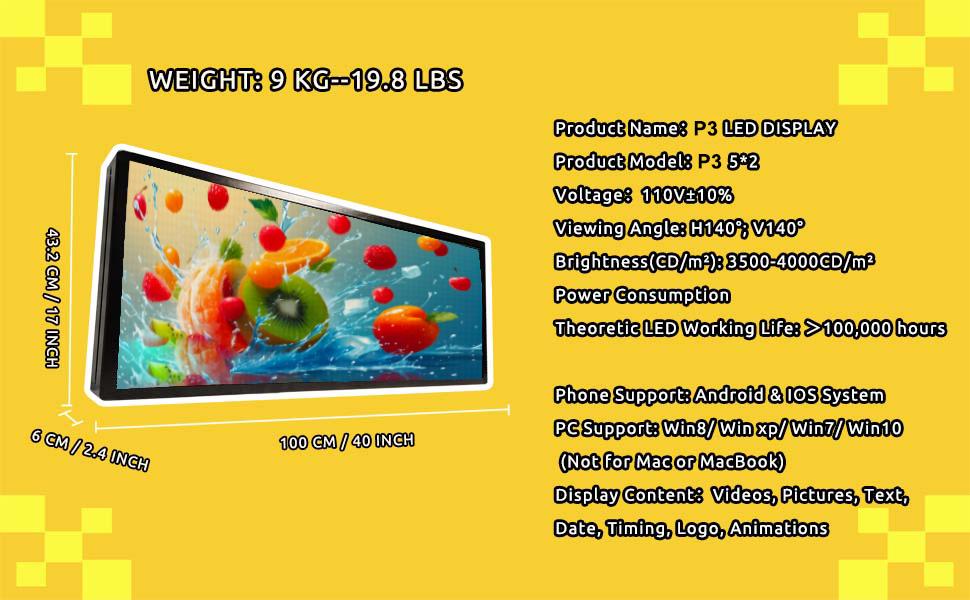 P3 Images Video Led Signs LED Display, IP65 Waterproof Outdoor Programmable Scrolling LED Sign, WIFI & USB Control, Adjustable Brightness