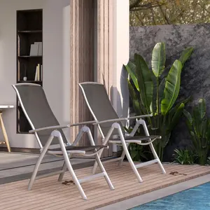 Domi Patio Folding Chairs Set of 2, Aluminium Frame Outdoor Reclining Patio Chairs for Garden Camping Poolside Beach Deck, Adjustable High Back Lawn Chairs with Textilene Fabric Seat, Dark Gray