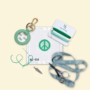 Happy Stitching - Peace Out Needlepoint Key Fob Kit - Needlepoint For Beginners - Needlepoint Self Finishing Kit