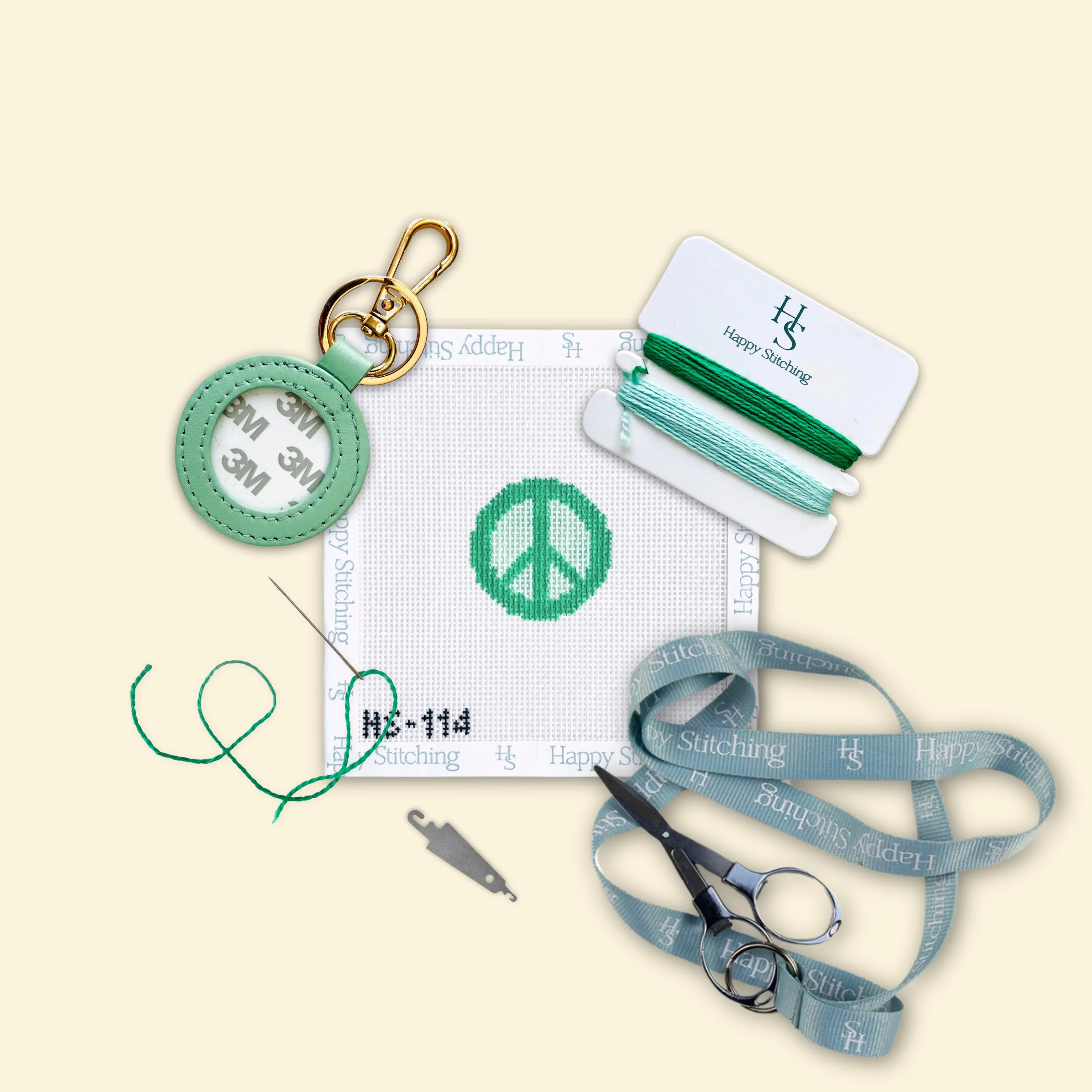 Happy Stitching - Peace Out Needlepoint Key Fob Kit - Needlepoint For Beginners - Needlepoint Self Finishing Kit