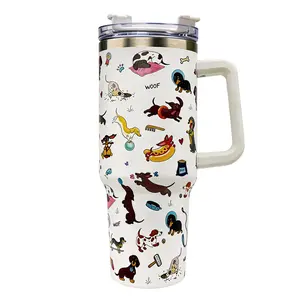 Vintage Dachshund 40oz Insulated Cup - Wiener Dog Graphic Print Coffee Mug - Unique Birthday Gift for Doxie Moms & Owners