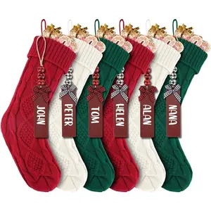 6PACK 18Inch  Knitted Christmas Stockings, Personalized Hanging Stockings for Holiday Party, Christmas Tree, and Family  Decor in Red, White, Green