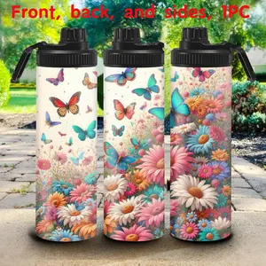 1pc 20oz Insulated Water Bottle , Cartoon Flowers and Butterflies, Stainless Steel, Water Bottle, Cup, Portable Travel Mug, Outdoor Mug, Travel Tumbler, Suitable as a Christmas, Valentine's Dayen, and Thanksgiving Gift , Suitable for Gift Giving