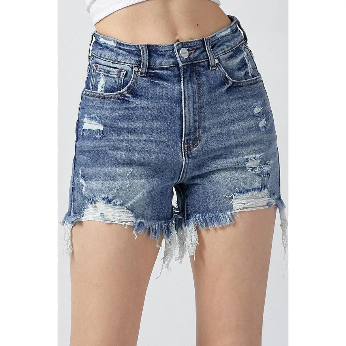 Risen High Rise Distressed Shorts