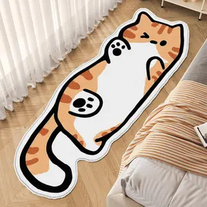 Cute Creative Cat Shaped Long Rug for Living Room Bedroom, Contemporary Style Soft Plush Carpet, Easy Clean Home Decor