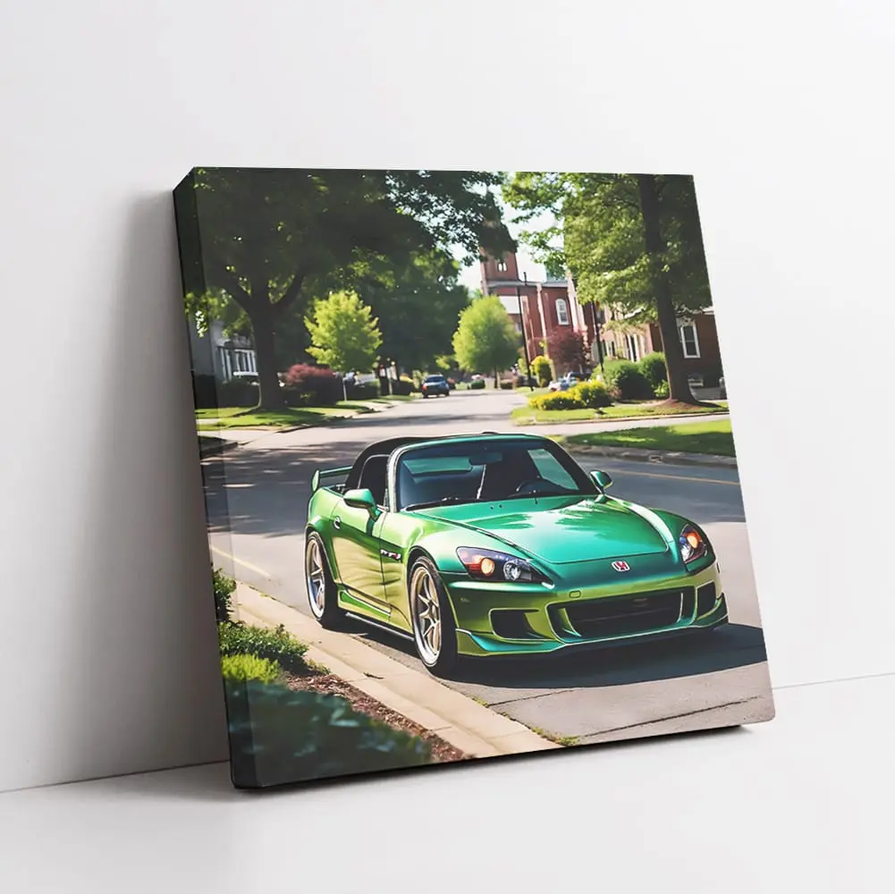 Honda S2000 Green In Columbus Living Room Wall Art Cars Posters Framed Canvas Automobile