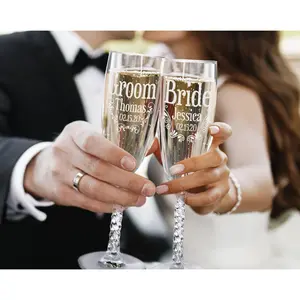 Bridal Shower Personalized Bride Groom Flutes Set of 2 Vow Renewal Future Mr Mrs Wedding Champagne Glasses Newlywed Couples Engraved Gifts