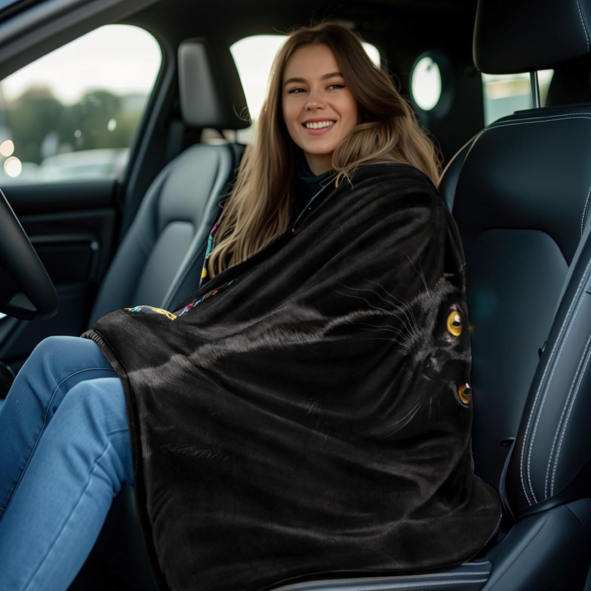 Black Cat Pattern Blanket - Soft and Lightweight Flannel Sofa Bed Cover, Four Seasons Universal Living Room Camping Travel Comfort Blanket - Modern Home Decoration Gift (Dark Background), Cat Design