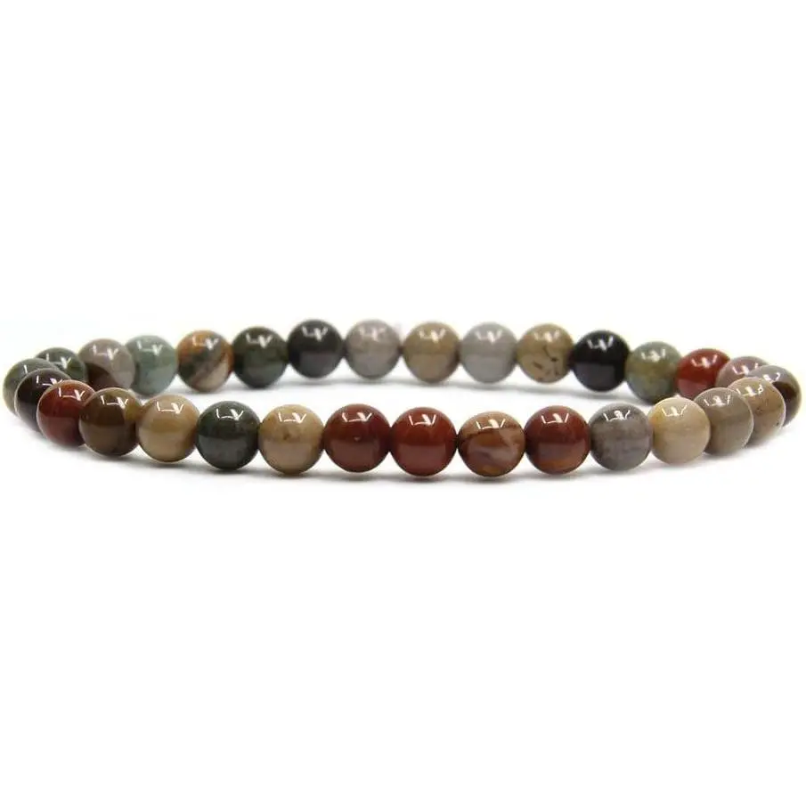 Angelstones Natural Polychrome Jasper Gemstone 6mm Round Beads Stretch Bracelet 7" Unisex