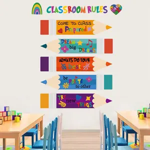 Colorful Pencils Wall Decals Decorative Decal Waterproof Vinyl Wall Stickers Watercolor Pencils Educational Peel and Stick Removable Wall Corner Stickers for Playroom Classroom Living Room Blackboard Decor Back to School