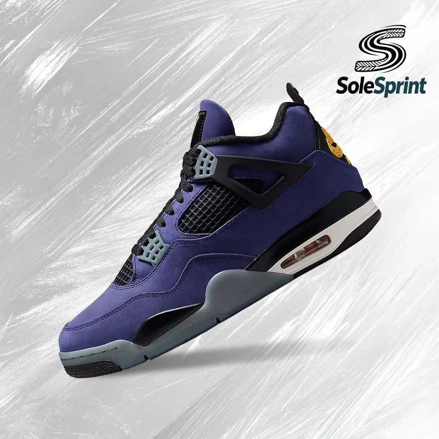 NIKE Air Jordan 4 Retro Lakers Men's Sneakers, Shock-Absorbing Lifestyle Shoes with Vintage Design for Casual Running and Streetwear, FV5029-500, Shock Absorbers, Runner Sneaker, Sports Sneaker