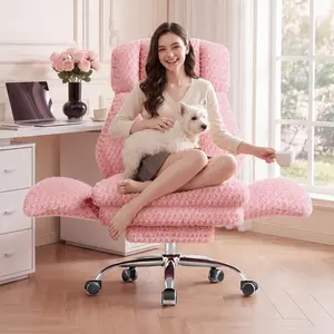 【summer garden】HOMRELEXA Big and Tall Office Chair, Flip Armrests for Pets & Cross Legged Sitting, Executive Ergonomic Computer Gaming Chair with Foot Rest, Rose Velvet Wide Seat Reclining Desk Chair, summergarden