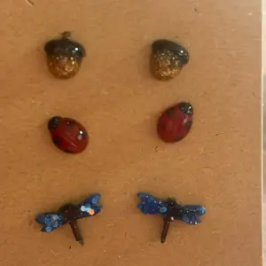 Mini Stud Earrings - Acorn, Ladybug, and Dragonfly Designs in Glittery Finish