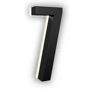 7 Inch LED Numbers, ABS-Polymer, Warm 2700K Backlit, Large Lighted Address Numbers for Home,-Resistant Sign for Improved Visibility at Night (Black, Number 7)
