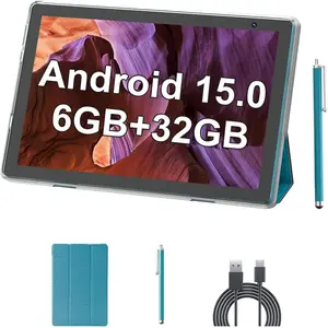 Android 15 Tablet 6GB RAM 32GB ROM with Case and Stylus 10.1 IPS HD Screen 6000mAh Battery 2MP 8MP Camera WiFi BT Navy