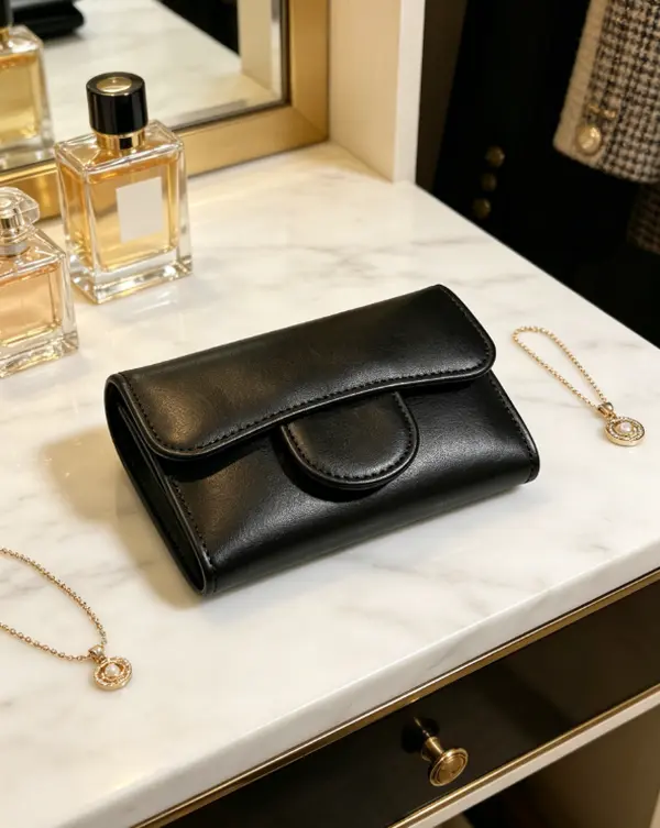 Style Quilted Caviar Wallet, Designer Inspired Trifold Card Holder with Gold Turnlock, Luxury Mini Purse for Daily & Evening